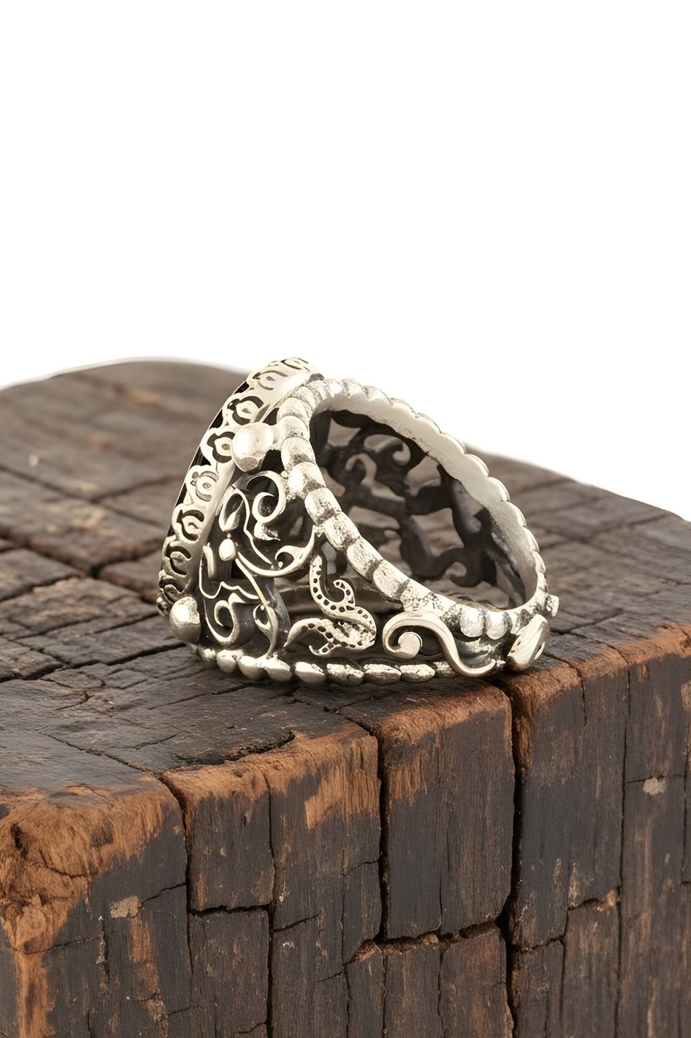 Oniks Taşlı El İşi Gümüş Yüzük