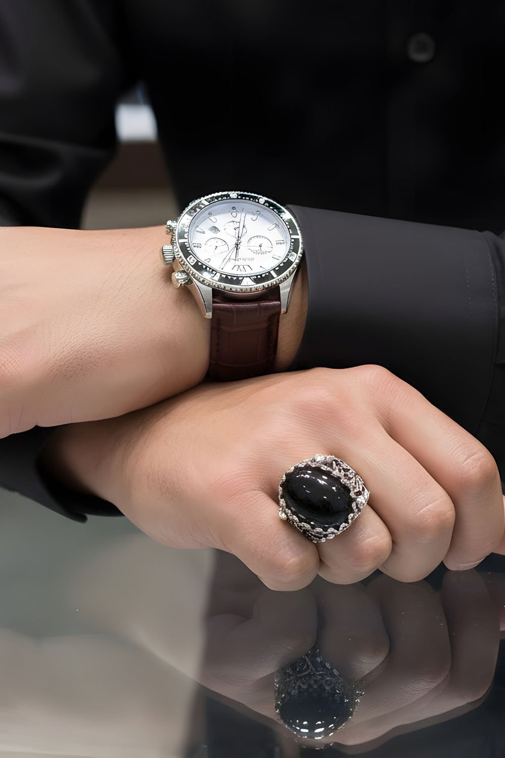 Oniks Taşlı El İşi Gümüş Yüzük