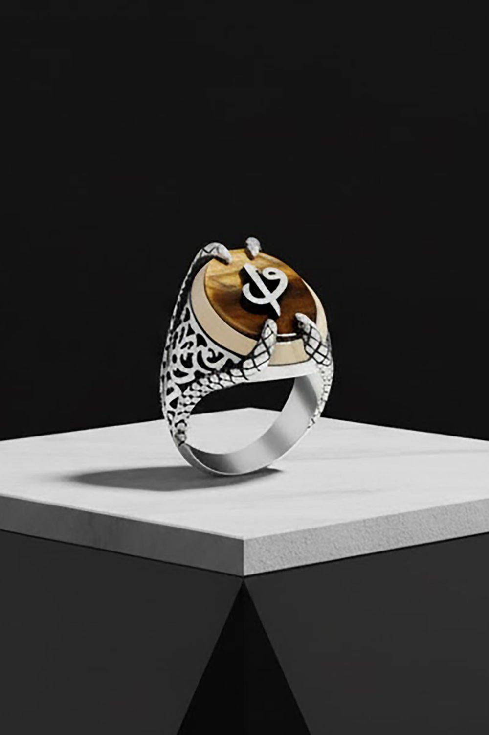 Pençe Model Kaplangözü Taşı Üzerine VavElif Yüzük