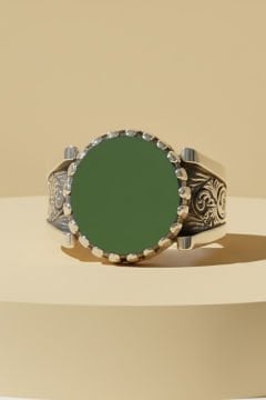 Yeşil Akik Taşlı Payidar Model Gümüş Yüzük