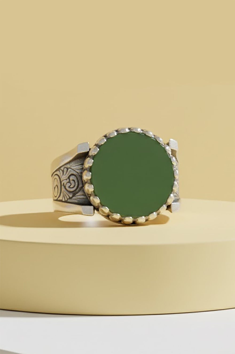 Yeşil Akik Taşlı Payidar Model Gümüş Yüzük