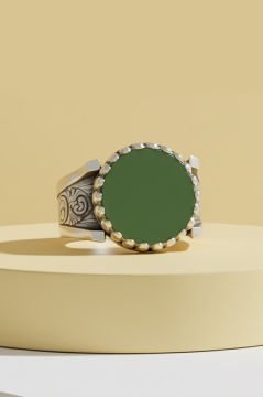 Yeşil Akik Taşlı Payidar Model Gümüş Yüzük