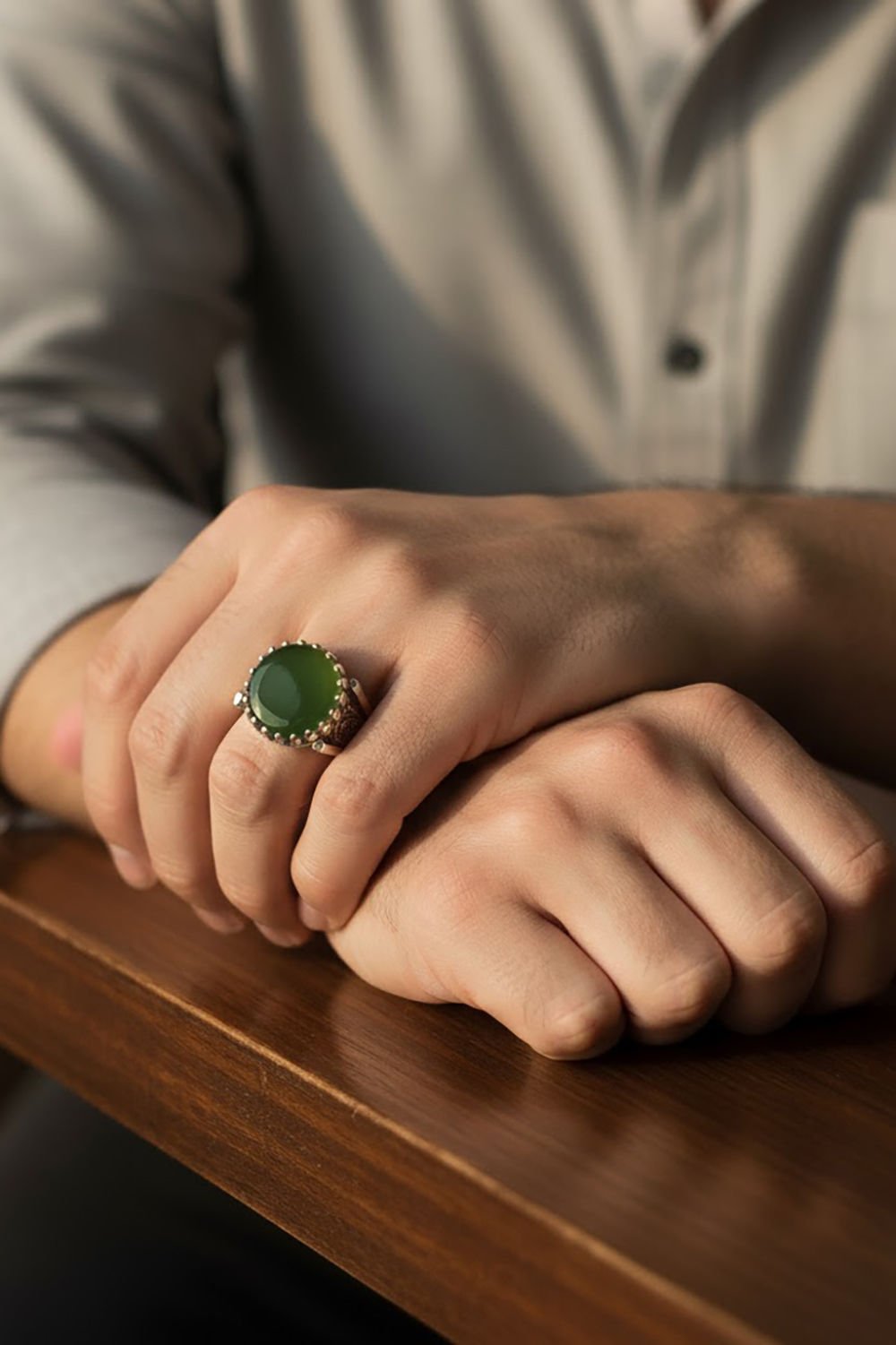Yeşil Akik Taşlı Payidar Model Gümüş Yüzük