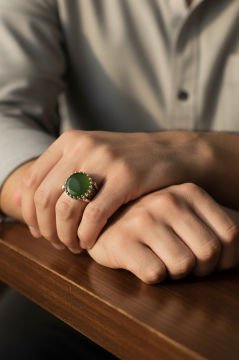 Yeşil Akik Taşlı Payidar Model Gümüş Yüzük