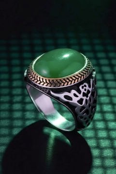 Yeşil Akik Taşlı Gümüş Erkek Yüzük