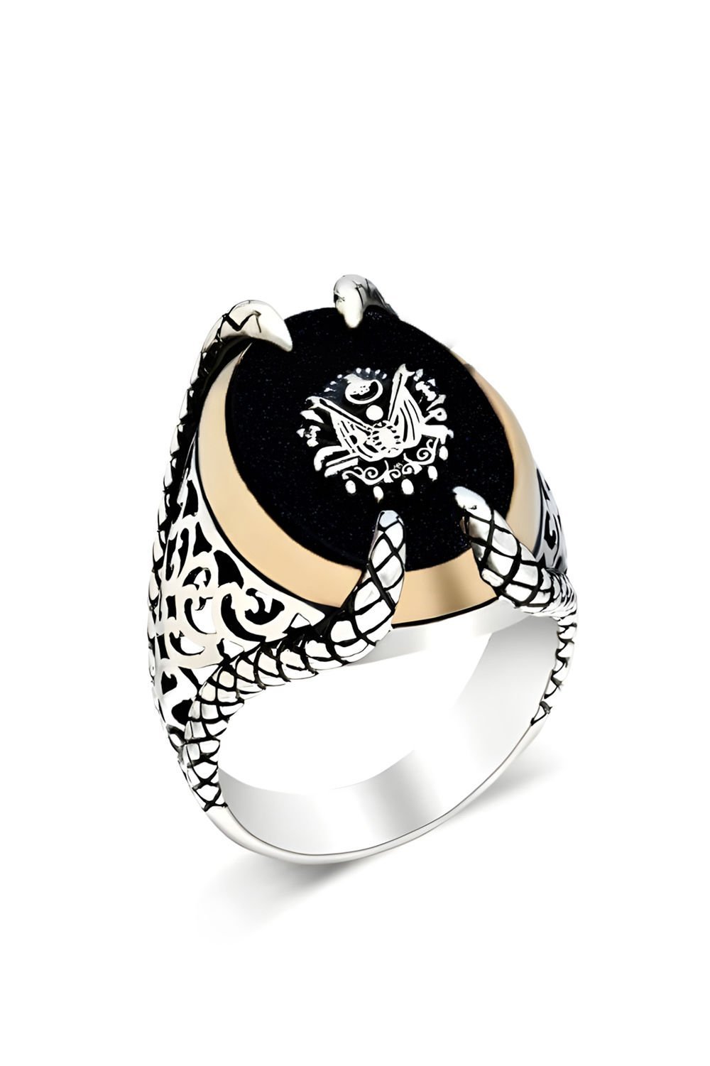 Pençe Model Oniks Taş Üzerine Devlet Arması Yüzük