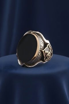 Küçük Boy Zambak Model Oniks Taşlı Gümüş Yüzük