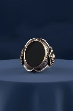 Küçük Boy Zambak Model Oniks Taşlı Gümüş Yüzük