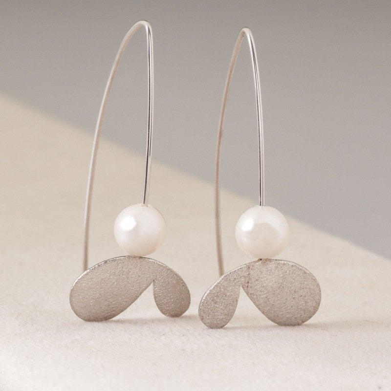 Kelebek Kanatları İnci Taşlı El İşi Gümüş Küpe