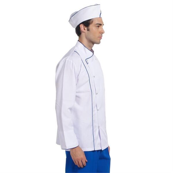 Aşçı Ceketi Beyaz Mavi Biyeli T Model