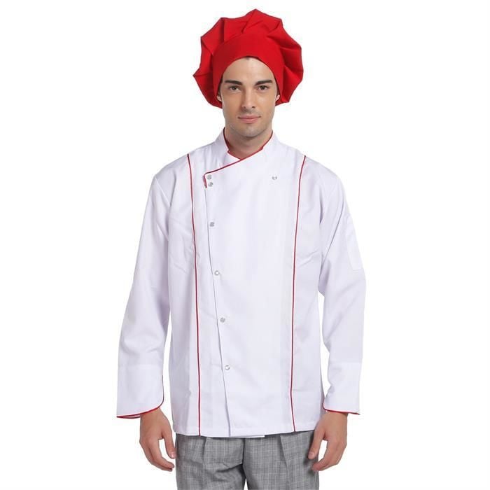 Aşçı Ceketi Beyaz Kırmızı Biyeli T Model