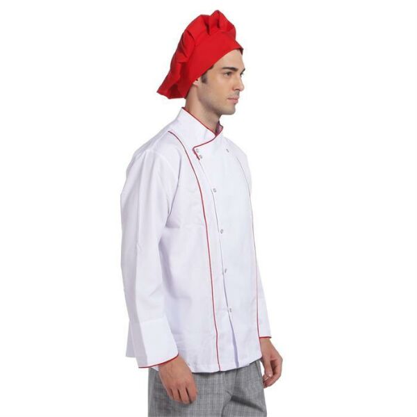 Aşçı Ceketi Beyaz Kırmızı Biyeli T Model