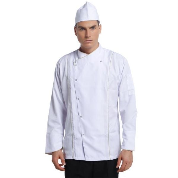 Aşçı Ceketi Beyaz Uzun Kol Altın Biyeli T Model