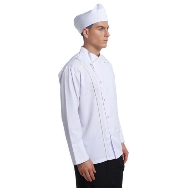 Aşçı Ceketi Beyaz Uzun Kol Altın Biyeli T Model
