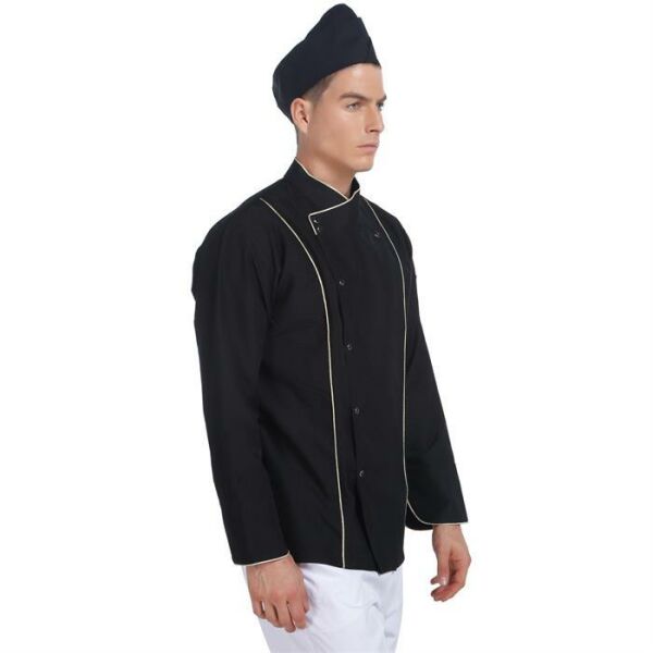 Aşçı Ceketi Siyah Altın Rengi Biyeli T Model