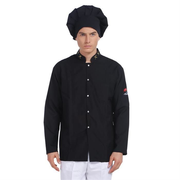 Aşçı Ceketi Siyah Çatal Bıçak Garnitürlü