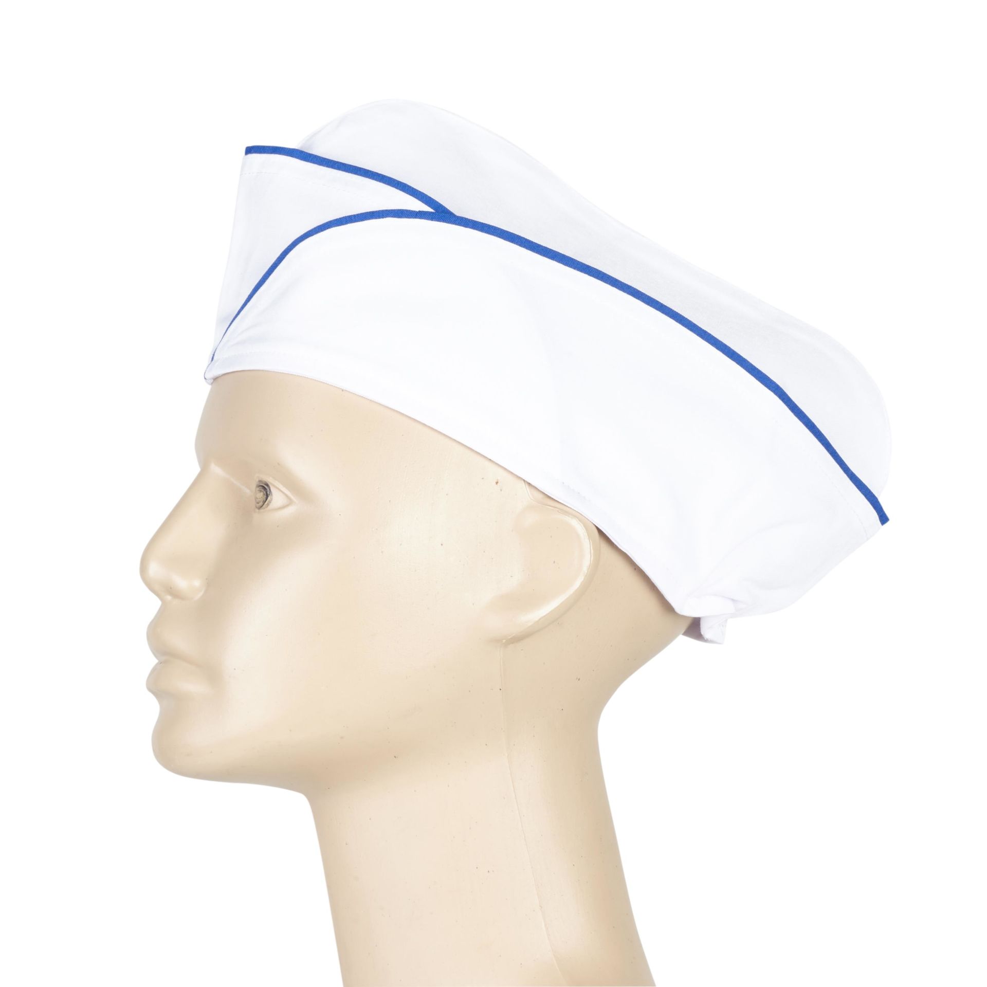 Aşçı Şapkası Beyaz Mavi Biyeli