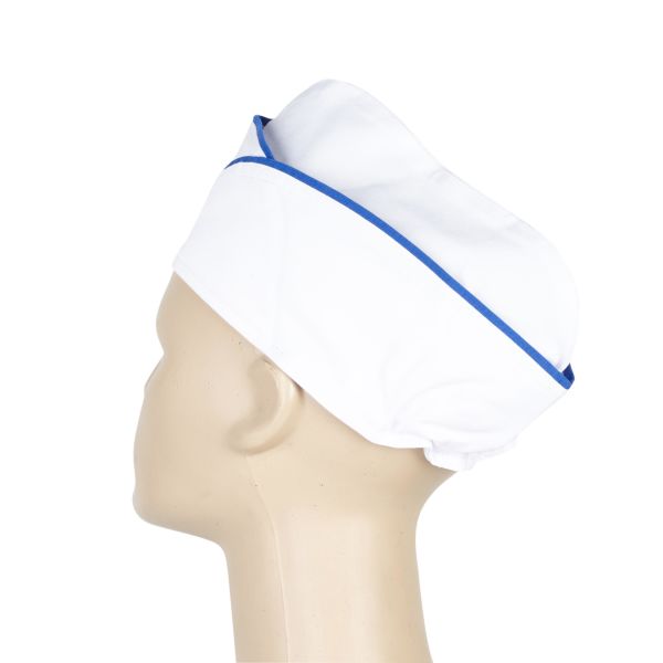Aşçı Şapkası Beyaz Mavi Biyeli