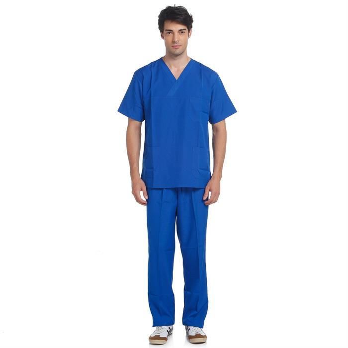 V Yaka Takım Kısa Kol Saks Mavi