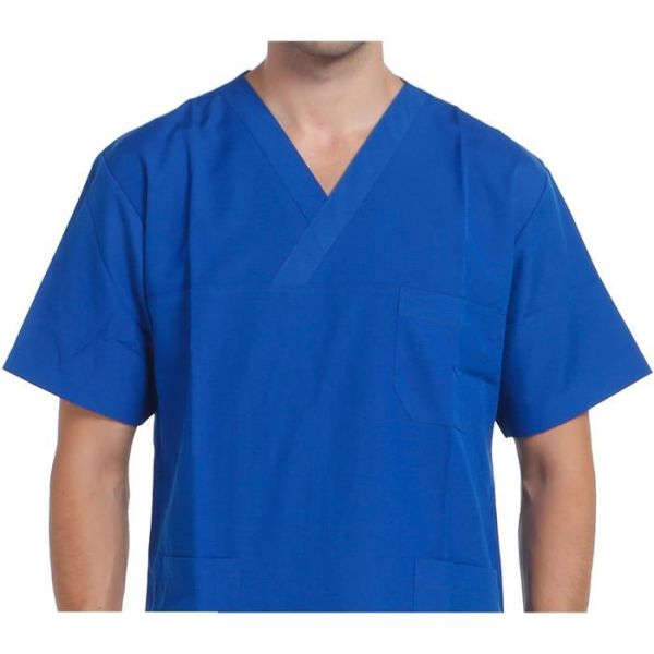 V Yaka Takım Kısa Kol Saks Mavi
