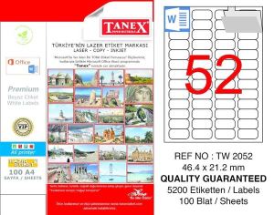 Tanex Tw-2052 46,4X21,2 mm Lazer Etiket 100'Lü