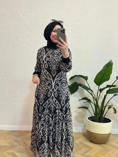 Kadın 7063 Şal Desen Elbise