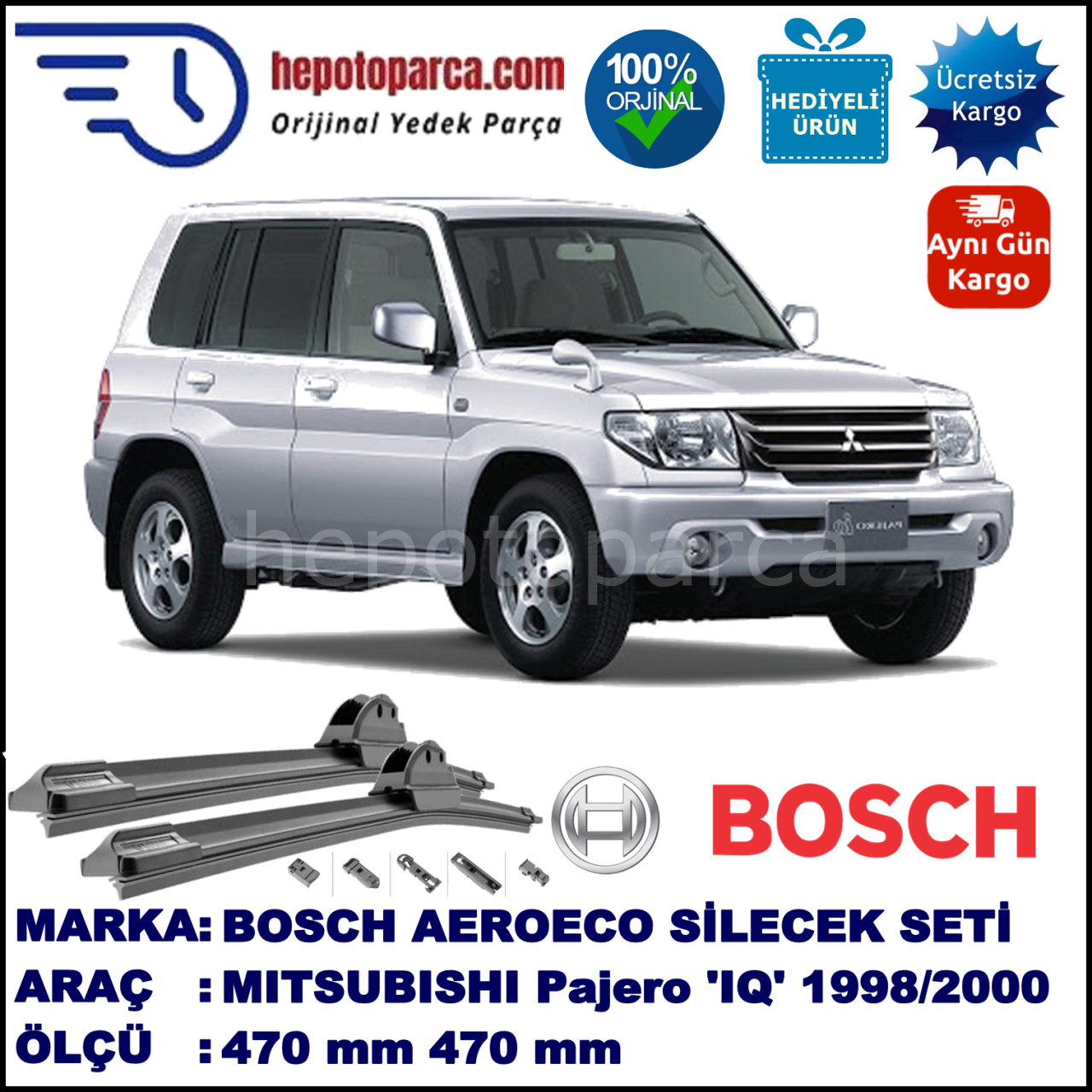 MITSUBISHI Pajero IO  03.1998-06.2000, 470 / 470 mm. BOSCH AEROECO Aparatlı Muz Silecek