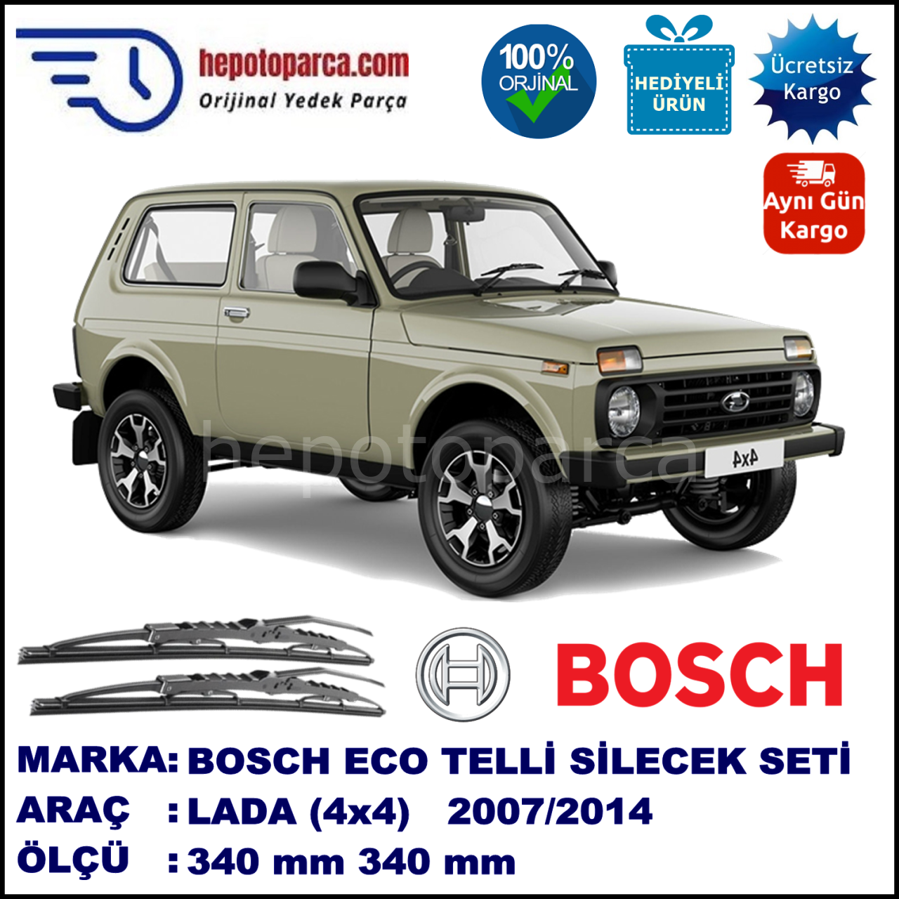 LADA 4x4  06.07-... 340 / 340 mm. BOSCH ECO Telli Silecek 2'li Takım