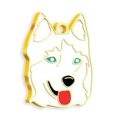 Altın Kaplama Sibirya Kurdu Köpek Künyesi (Beyaz)