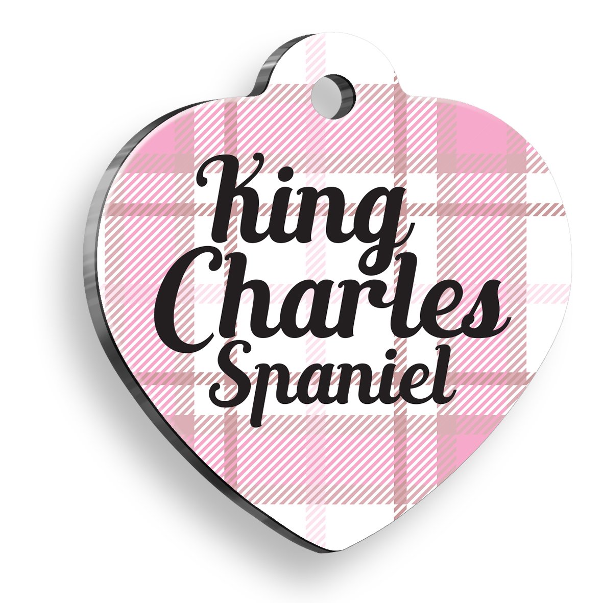 King Charles Spaniel Ekoseli Kalp Şekilli Köpek Künyesi