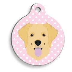 Puantiyeli Pembe Golden Retriever Yuvarlak Köpek Künyesi