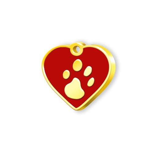 Altın Kaplama Kalp Şeklinde Küçük Köpek ve Kedi Künyesi (Kırmızı)