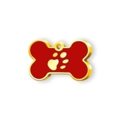 Kemik Şeklinde Altın Kaplama Küçük Köpek ve Kedi Künyesi (Kırmızı)