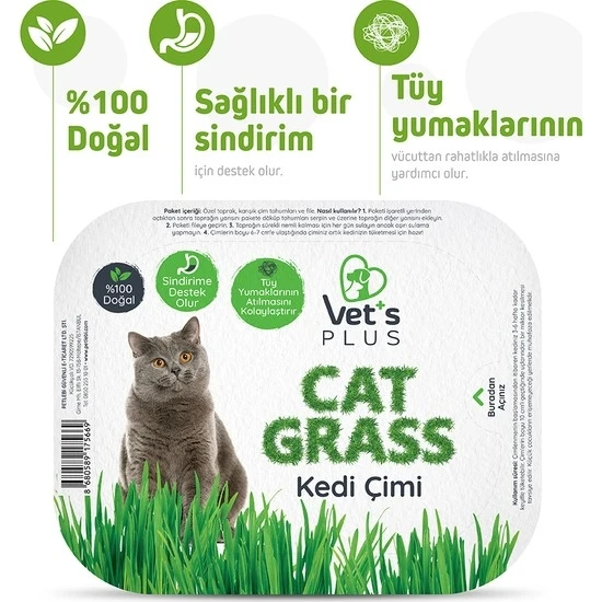 Vet's Plus Tüy Yumaklarına Karşı %100 Doğal Fileli Kedi Çimi