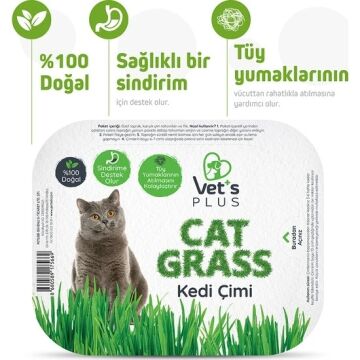 Vet's Plus Tüy Yumaklarına Karşı %100 Doğal Fileli Kedi Çimi