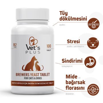 Vet's Plus Brewers Yeast Sindirim Sistemi Düzenleyici Kedi ve Köpek Sarımsaklı Maya Tableti (100'lü)