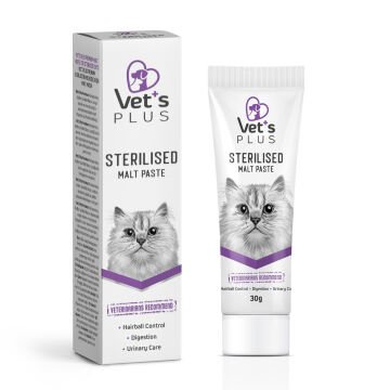 Vet's Plus Sterilised Kısırlaştırılmış Kediler için Tüy Sağlığı Destekleyici Malt Kedi Macunu 30gr