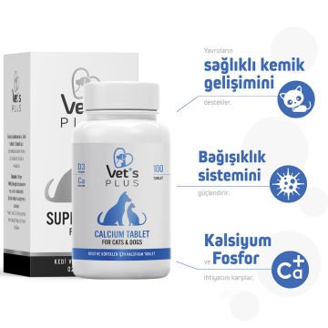 Vet's Plus Calcium Kedi ve Köpekler için Kalsiyum Tablet (100'lü)