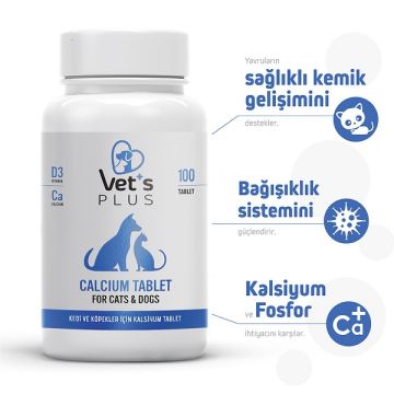Vet's Plus Calcium Kedi ve Köpekler için Kalsiyum Tablet (100'lü)