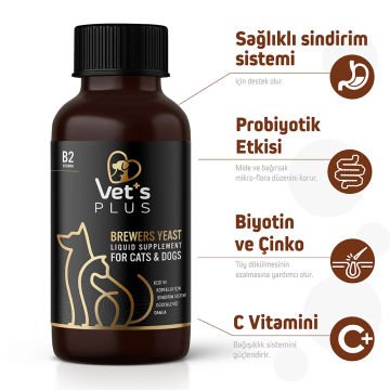 Vet's Plus Brewers Yeast Kedi ve Köpekler için Sıvı Sindirim Sistemi Düzenleyici Damla 100ml