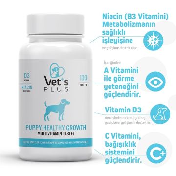 Vet's Plus Puppy Multivitamin Yavru Köpekler için Sağlıklı Gelişimi Destekleyici Tablet (100'lü)