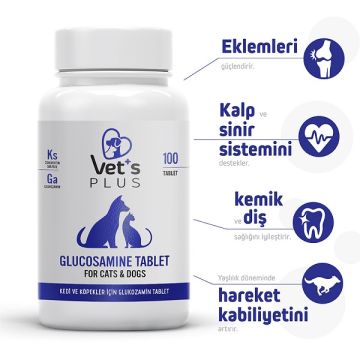 Vet's Plus Glucosamine Kedi ve Köpek Eklem Sağlığı Güçlendirici Glukozamin Tablet (100'lü)