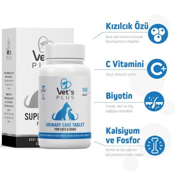 Vet's Plus Urinary Care Kedi ve Köpek için İdrar Sağlığı Sistem Destekleyici Tablet (100'lü)