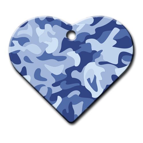 Mavi Kamuflaj Desenli Geniş Kalp Kedi Köpek Künyesi