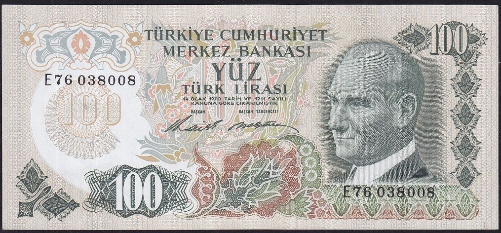 6.Emisyon 1.Tertip 100 Lira E76 038008 Çilaltı