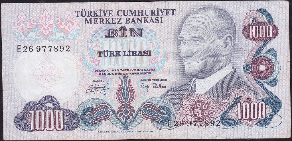 6.Emisyon 2.Tertip 1000 Lira E26 977892 Çok Temiz+