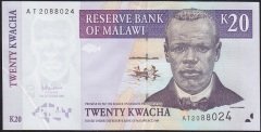 Malawi 20 Kwacha 2006 Çilaltı Çil (matbaada kulakta kağıt bükülmesi oluşmuş)