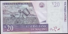 Malawi 20 Kwacha 2006 Çilaltı Çil (matbaada kulakta kağıt bükülmesi oluşmuş)