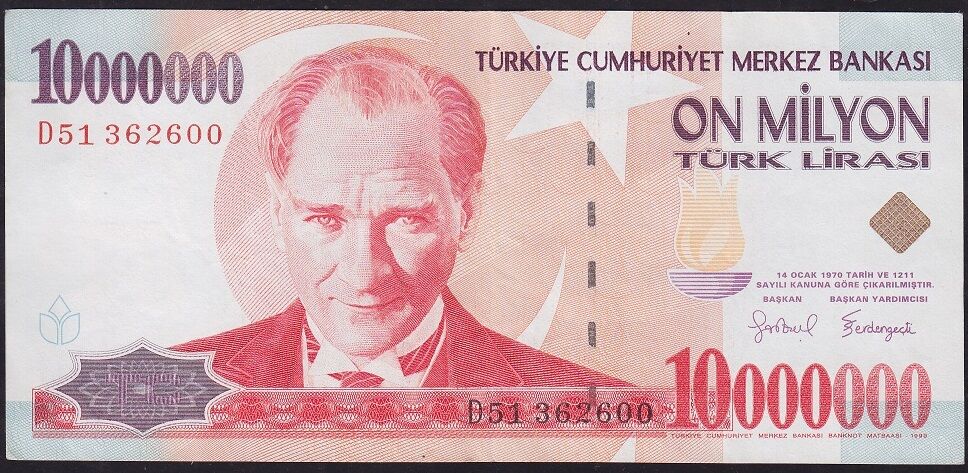 7.Emisyon 10 000 000 Lira D51 362600 Çok Temiz+