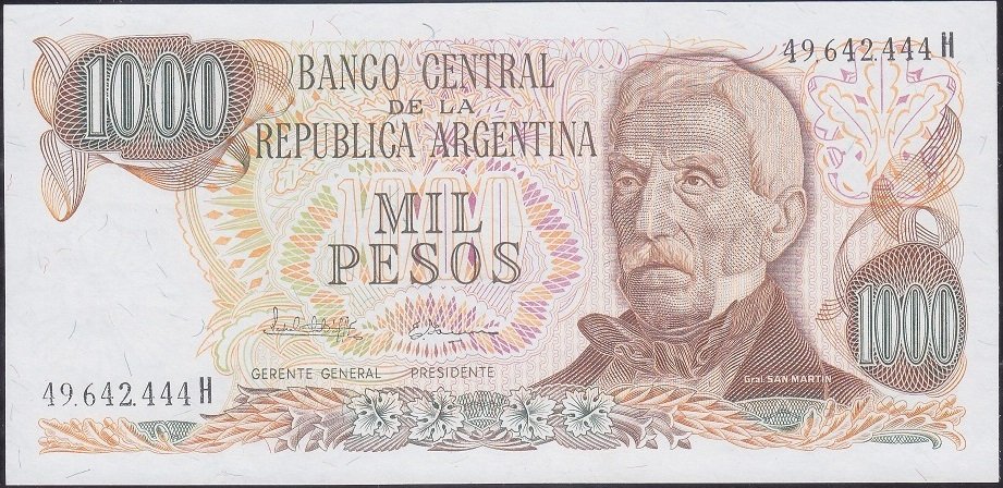 Arjantin 1000 Pesos 1982 Çil Pick 304d1